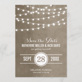 Anúncio de Save the Date Luzes de Corda Bege