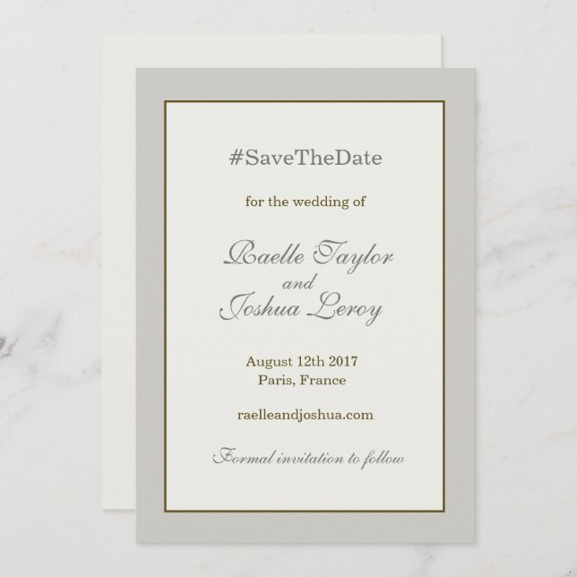 Anúncio de save the date marfim cinza dourado com  (Frente/Verso)