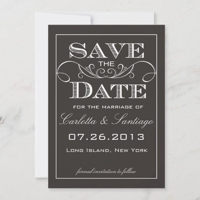 Anúncio de Save the Date Preto Elegante (Frente)