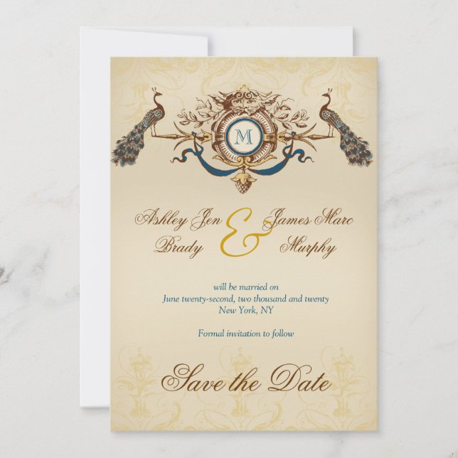 Anúncio de Save the Date Romântico com Pavão (Frente)