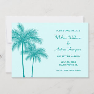 Anúncio de Teal Blue Palm Tree para Salvar a Data