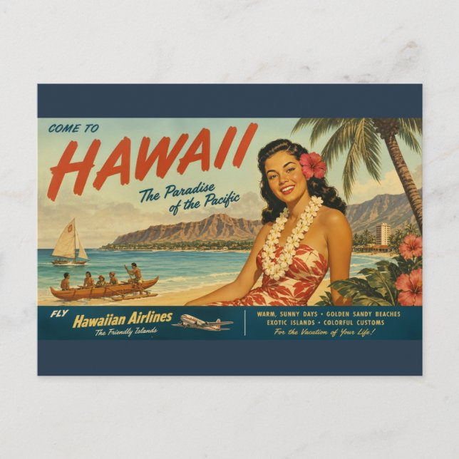 Anúncio de Viagem Havaiano em Estilo Vintage (Frente)