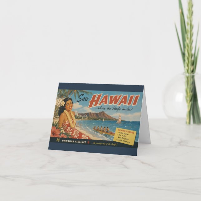 Anúncio de Viagem Havaiano em Estilo Vintage (Frente)