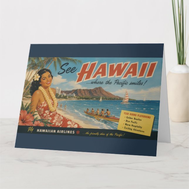 Anúncio de Viagem Havaiano em Estilo Vintage (Frente)