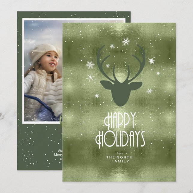 Anúncio Deer Antlers Arrows Foto de Natal Green ID861 (Frente/Verso)