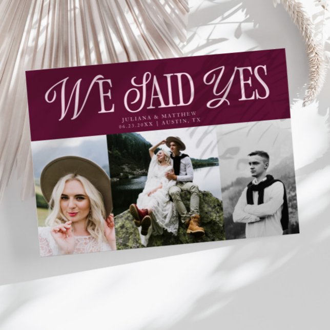 Anúncio Dissemos Sim Casamento vintage Multifoto Cranberry (Criador carregado)