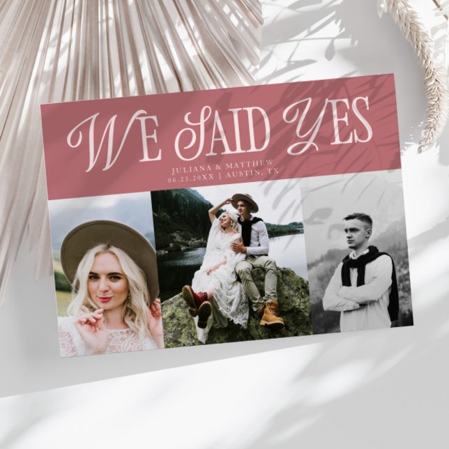 Anúncio Dissemos Sim Casamento vintage Multifoto Rosa (Criador carregado)