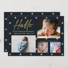 Anúncio do bebê com marinho 4 fotográfico "Olá"