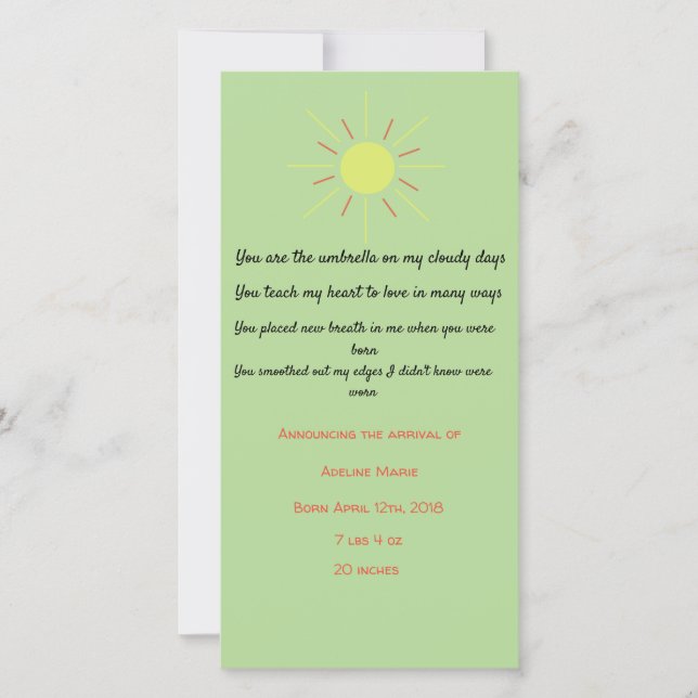 Anúncio do bebê com poema (Frente)