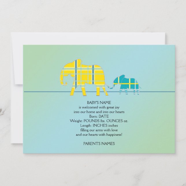 Anúncio do bebê do Elefante Azul da Mãe e de Mim (Frente)