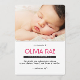 Anúncio do bebê em preto, branco e rosa