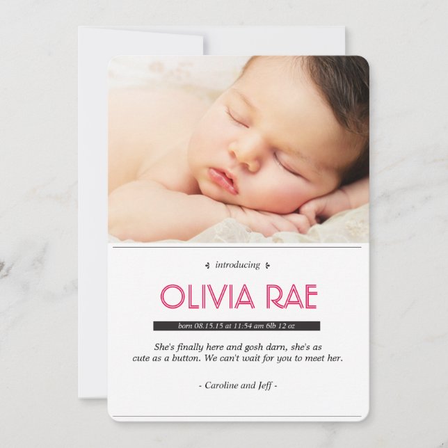 Anúncio do bebê em preto, branco e rosa (Frente)