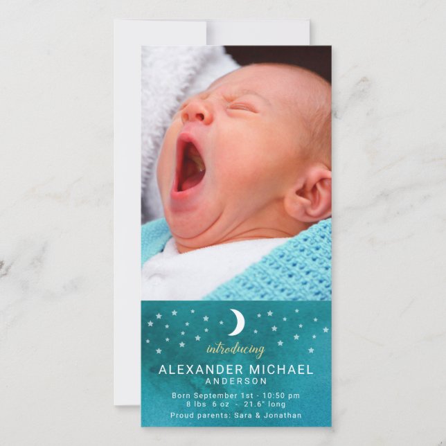 Anúncio do bebê fotográfico em lua e estrelas (Frente)