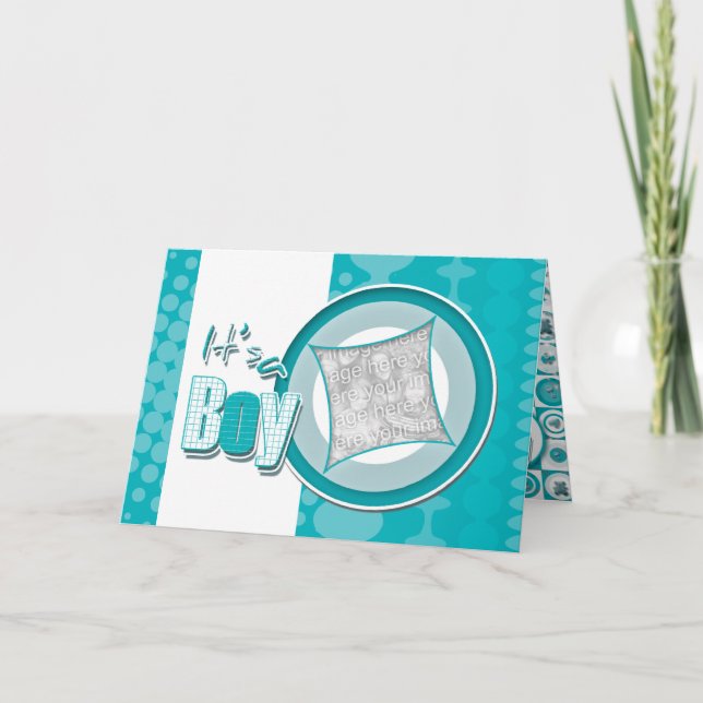 Anúncio do cartão com fotos do nascimento do bebé (Frente)