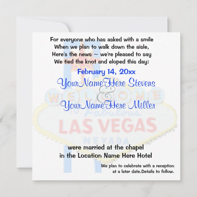 Anúncio do Casamento de Las Vegas (Verso)