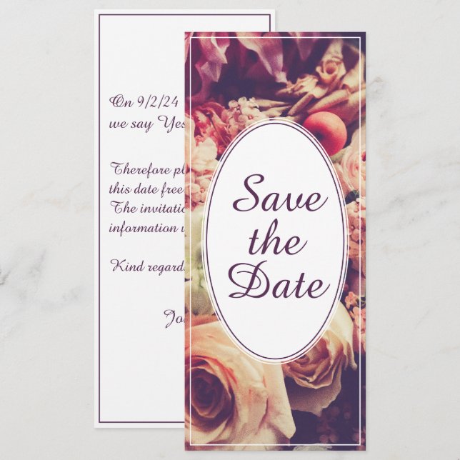 Anúncio do casamento vintage elegante, motif flora (Frente/Verso)