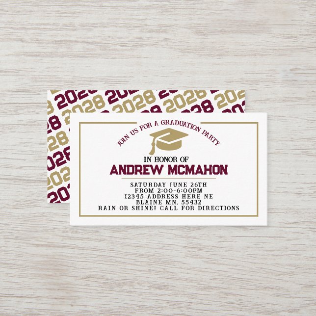 Anúncio do Convite para Formando Dourado Burgundy (Burgundy, White & Gold Mini Graduation Invites for Friends, Team Mates or as Inserts!)