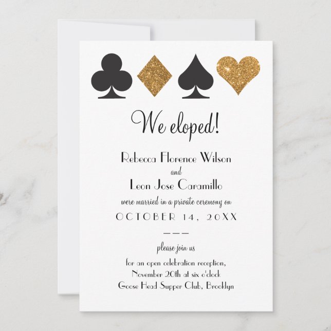 Anúncio do Elopement de Las Vegas Dourado Glitter (Frente)
