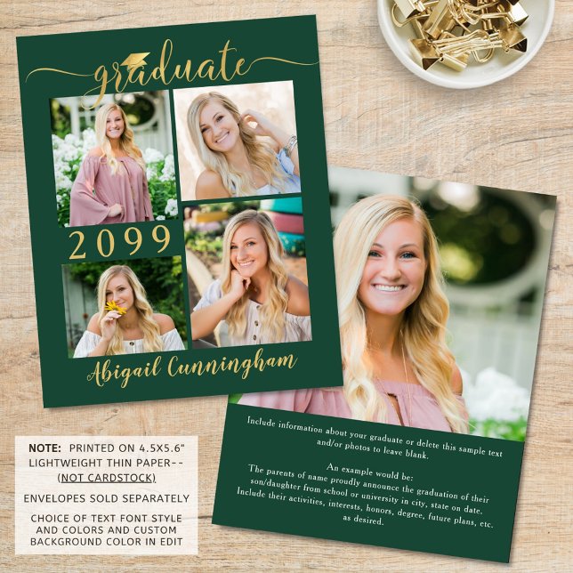 Anúncio do Formando de Foto Dourado 5 Verde de Orç (Criador carregado)