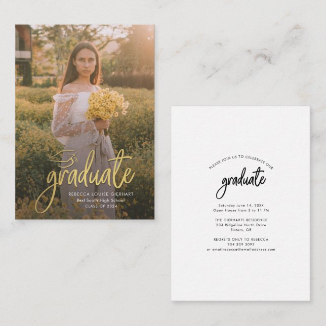 Anúncio do Formando de Foto Script Graduation 2024 (Frente/Verso)