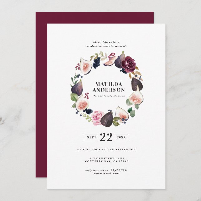 Anúncio do formando floral cor-de-rosa, roxo, mari (Frente/Verso)