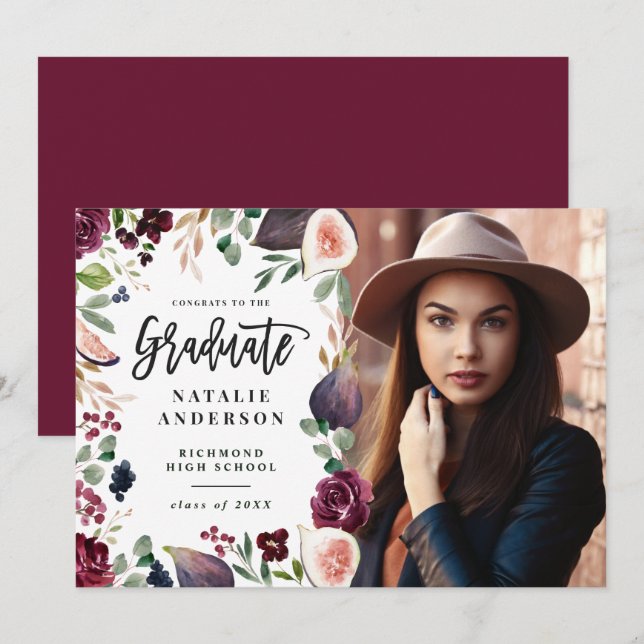 Anúncio do formando floral de marinho roxo (Frente/Verso)