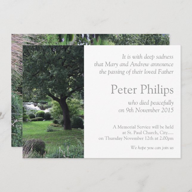 Anúncio do Funeral de Jardim Pacífico de Árvore 6 (Frente/Verso)