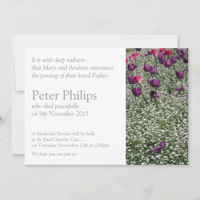 Anúncio do Funeral Memorial do Jardim 1 Tulips (Frente)