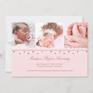 Anúncio do nascimento da menina da festão de três