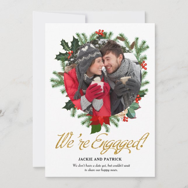 Anúncio do Noivado de Foto em Greenery de inverno (Frente)