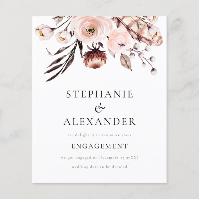 Anúncio do Noivado do Blush de Orçamento Florais (Frente)