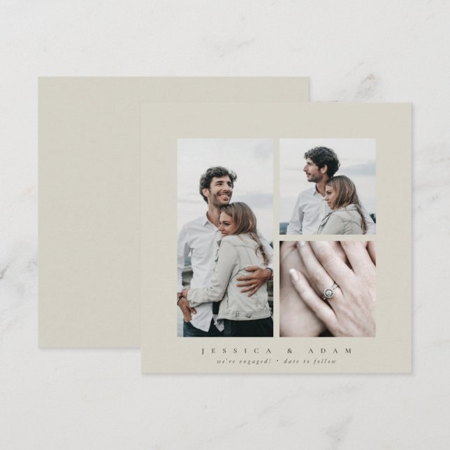 Anúncio do Noivado multifoto ao quadrado Elegante (Frente/Verso)