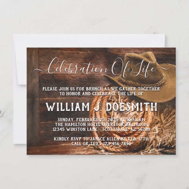 Anúncio do Serviço de Memória Rustic Cowboy Hat (Frente)