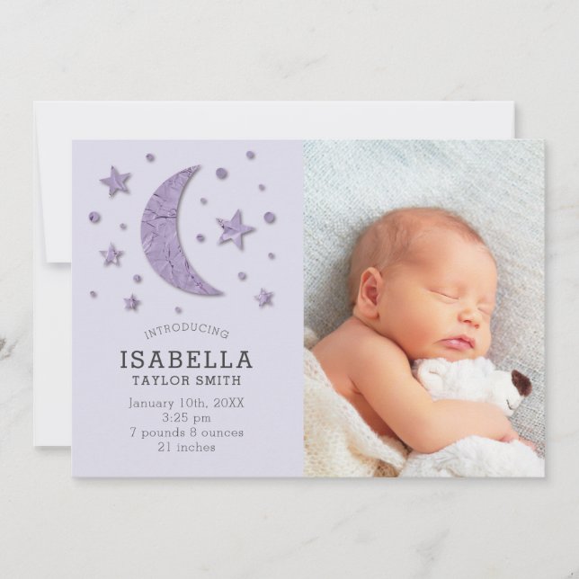 Anúncio Doce Lavanda Lua Stars Bebê Foto Nascimento (Frente)