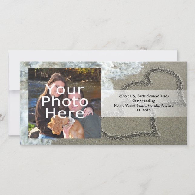 Anúncio Dois Corações de Areia na Praia, Oceano Romântico (Frente)