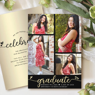 Anúncio Dourada Graduação Preta 4 Foto Caligrafia Corações