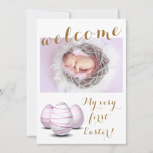 Anúncio Dourada Minha Primeira Páscoa Bem-vinda Foto Bebê  (Frente)