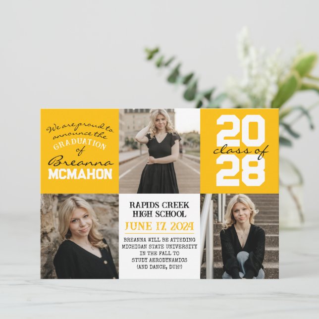 Anúncio Dourado de Graduação de Foto Branco 4 (Em pé/Frente)