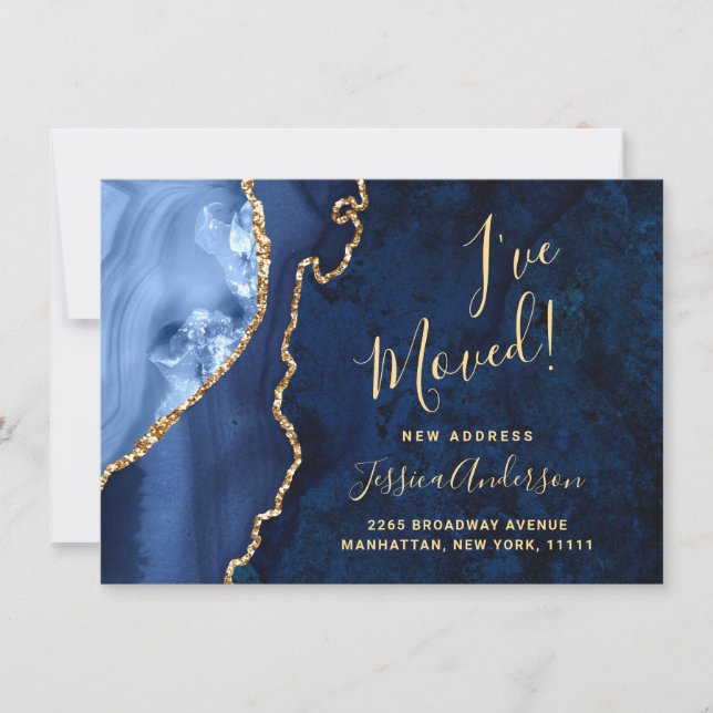 Anúncio Dourado e Marinho Blue Marble Agate Novo Endereço  (Frente)