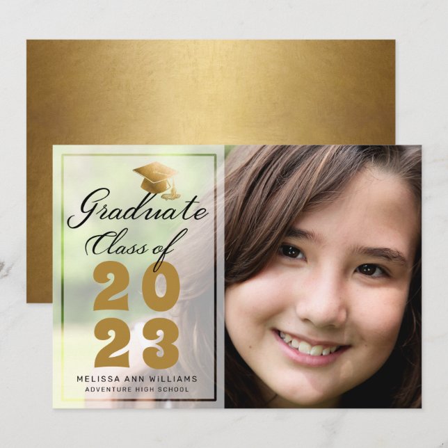 Anúncio Dourado Script de Foto para Graduação Moderna em P (Frente/Verso)