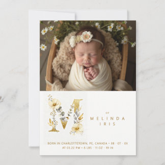 Anúncio Dreamy Floral M Initial Gold Glitter Newborn