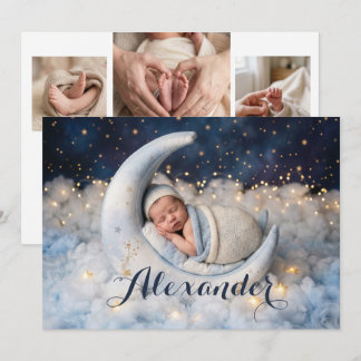 Anúncio Dreamy Moon & Stars Baby Birth Announcement