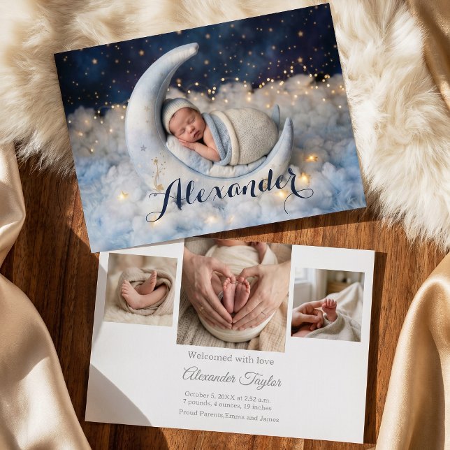 Anúncio Dreamy Moon & Stars Baby Birth Announcement (Criador carregado)