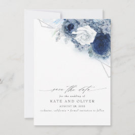 Anúncio Dusty Blue Floral Elegante Botânico Salve a Data