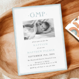 Anúncio Dusty Blue Monogramas Baby Baptism