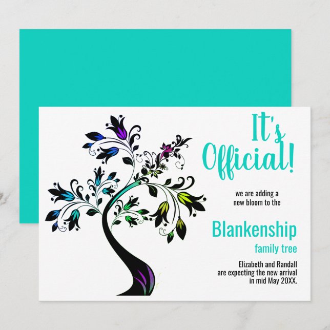 Anúncio É oficial. Esperamos Teal de Árvore Flor. (Frente/Verso)