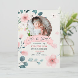 Anúncio É um Teal de Nascimento das Garotas e Flores de Pê
