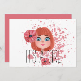 Anúncio É uma menina, flor rosa, menina, parto