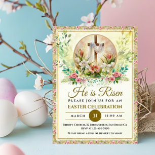 Anúncio Ele Ressuscitou Água-Forte Floral Páscoa, Religios