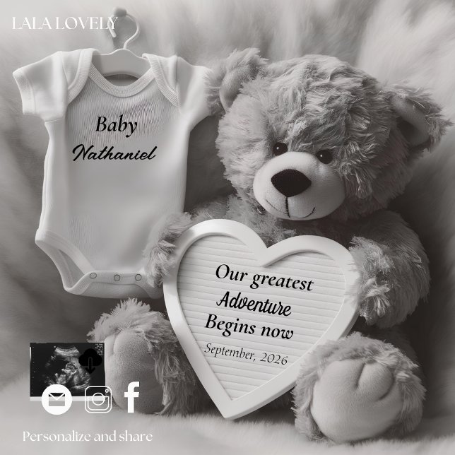 Anúncio Elegant Black & White Pregnancy Announcement Card (Criador carregado)
